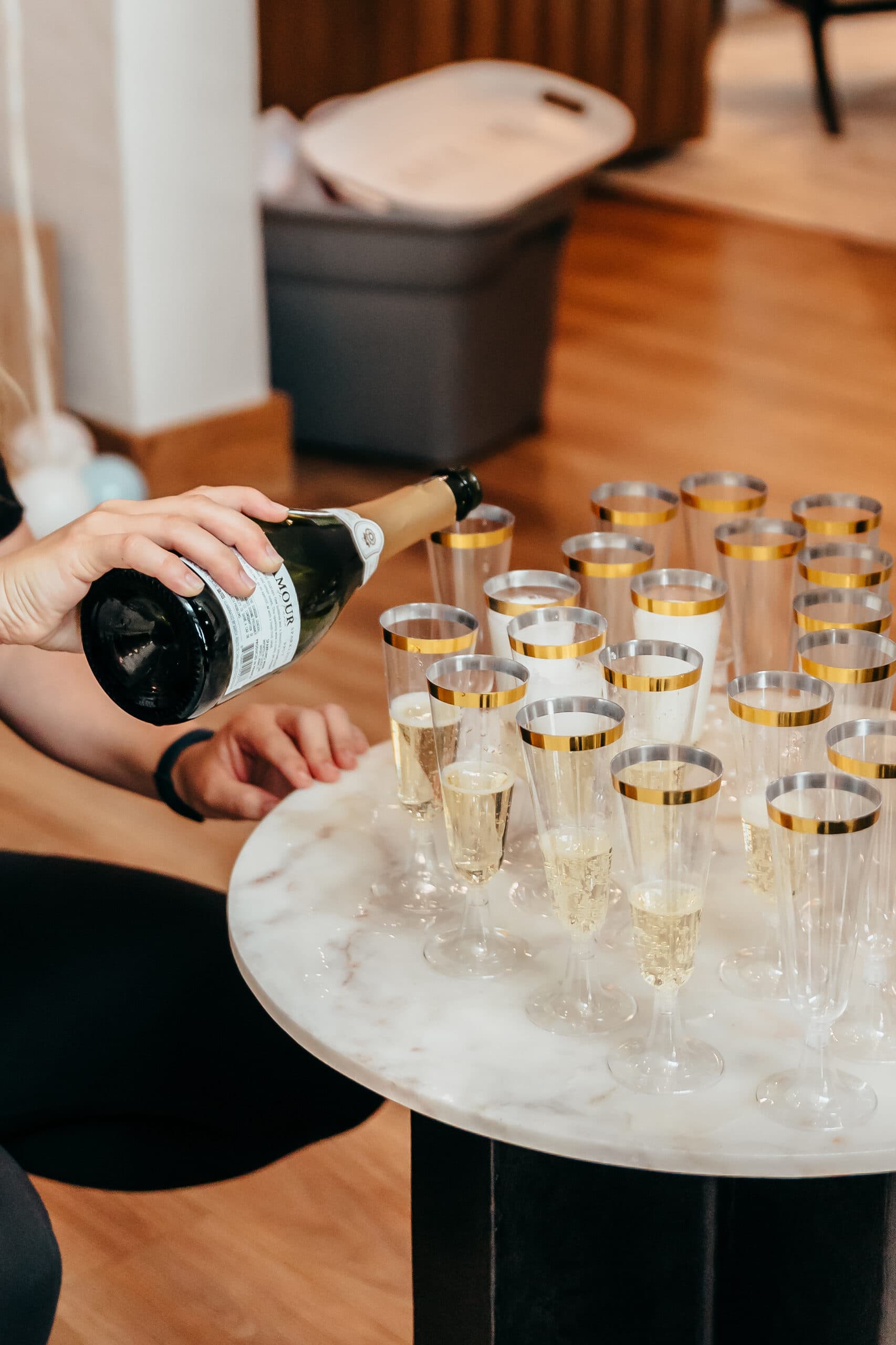 Champagne poured at an elegant celebration