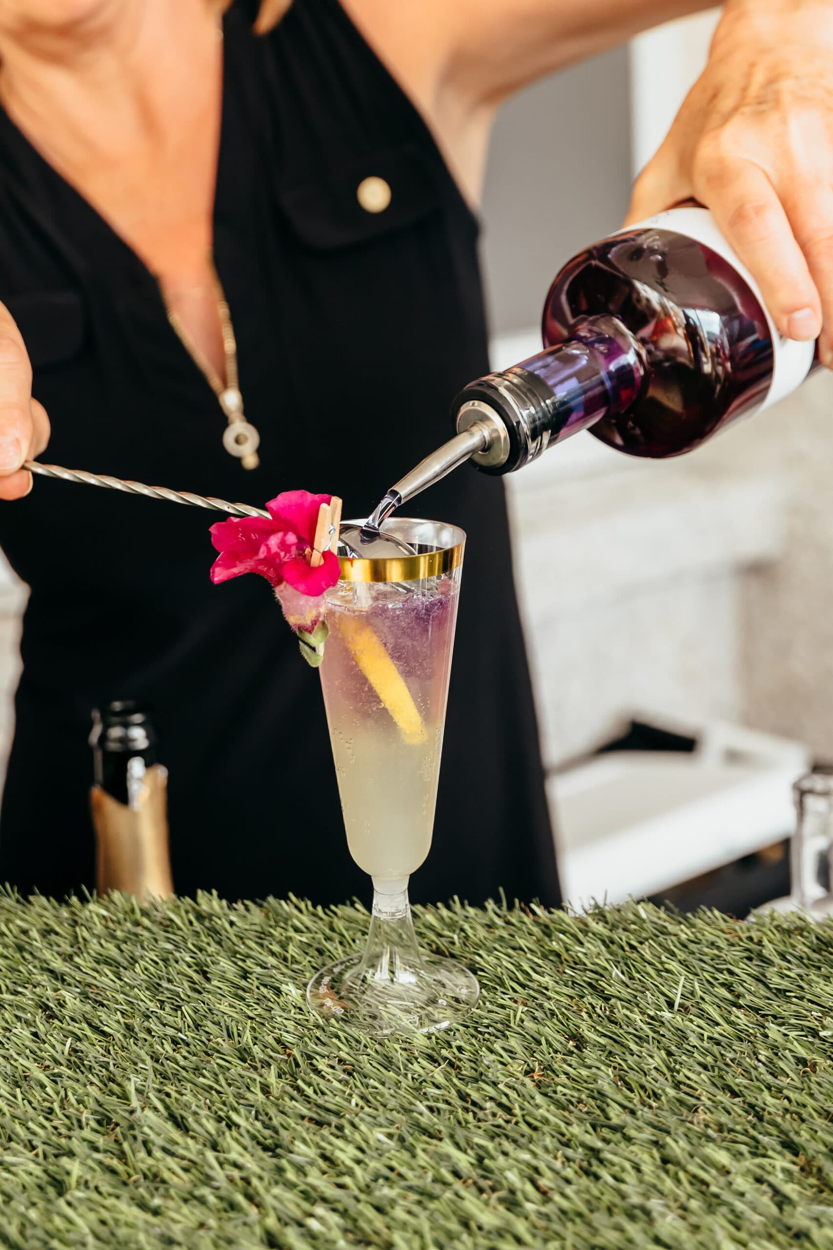 Garden spritz finished with a flower garnish